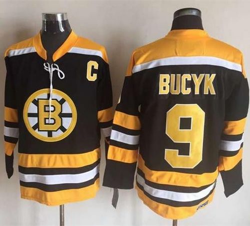 Bruins #9 Johnny Bucyk Black/Yellow CCM Throwback New Stitched NHL Jersey